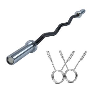 מוט מקצועי  1.2 מטר W מעוקל  אולימפי שחור כסוף משקל 10 קג