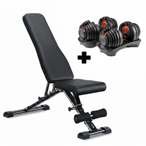 סט זוג משקולות אוניברסליות מתכווננות עד 24 קג דגם 552 וספת כושר C490 שיפוע שלילי וחיובי